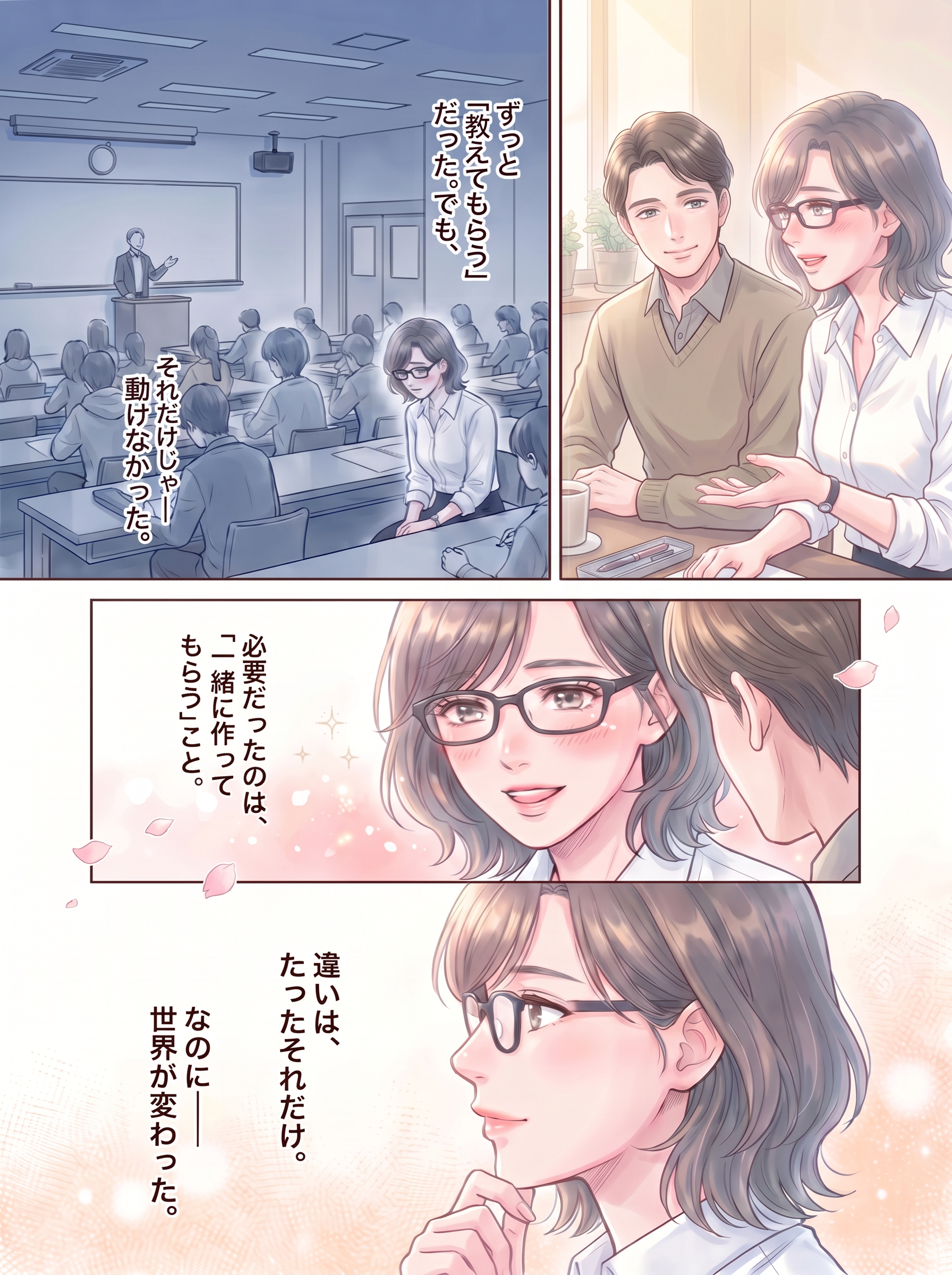 教えてもらう、と、一緒に作ってもらう、の違いを描く場面